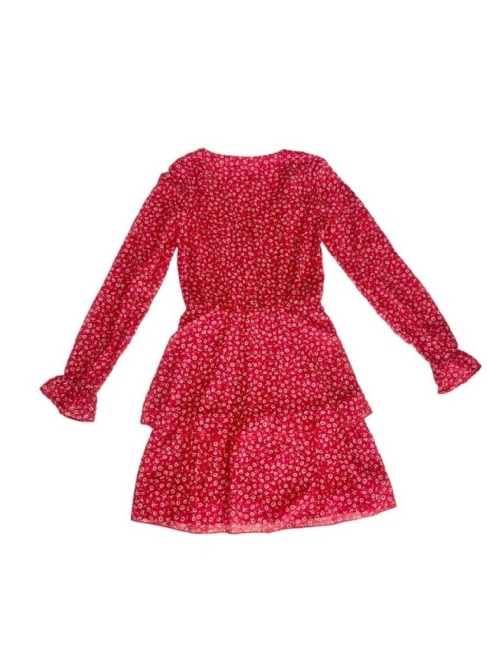 H&M Divided Red Floral Long-Sleeve Tiered Mini Dress XXS NWT - Picture 11 of 13